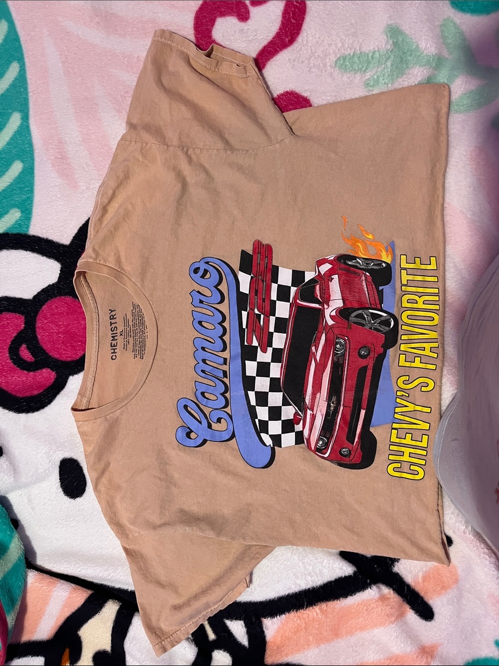 Chemistry Kids Beige Tee with Red Camaro and Blue Script